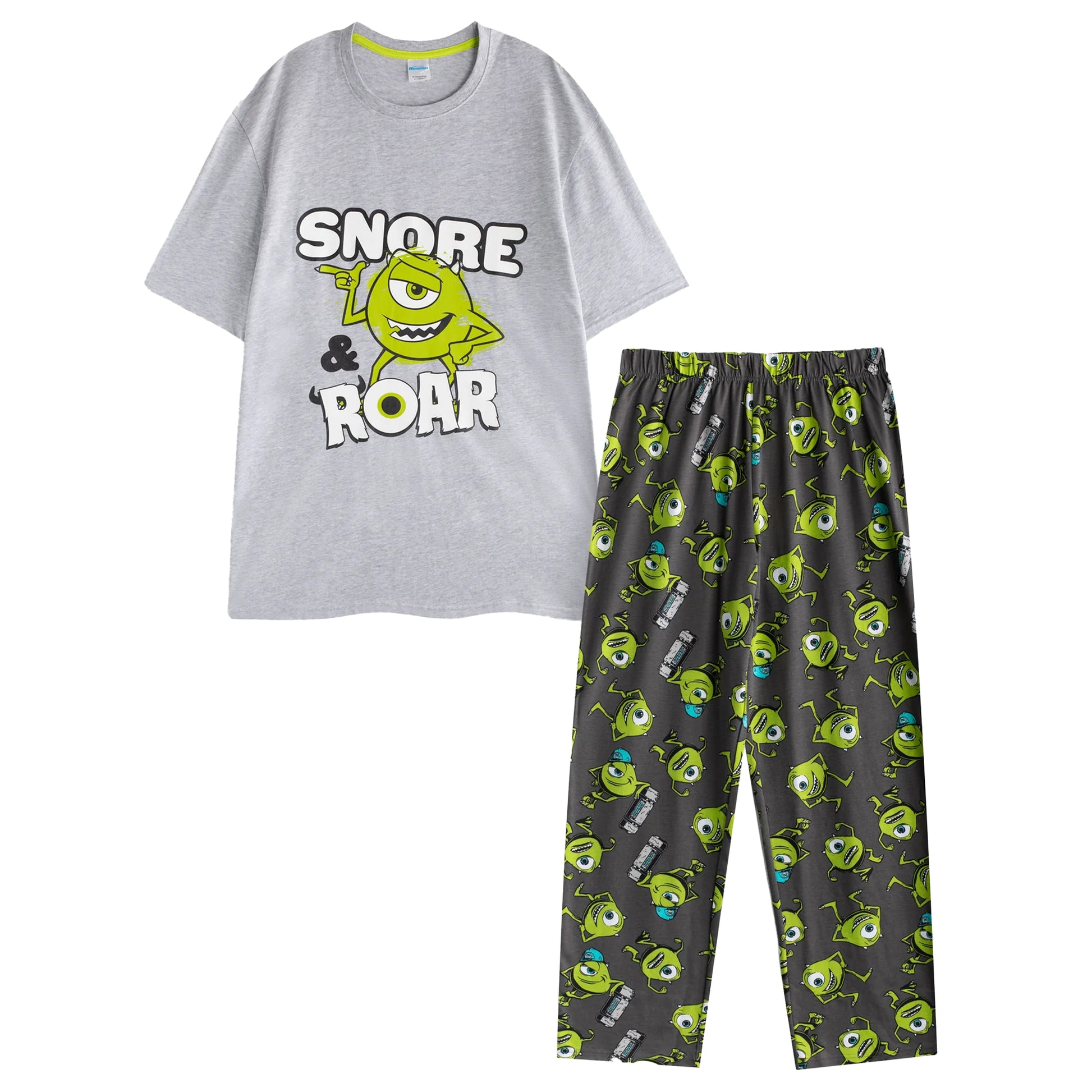 Multicoloured - Front - Monsters Inc Mens Mike Wazowski Short-Sleeved Long Pyjama Set
