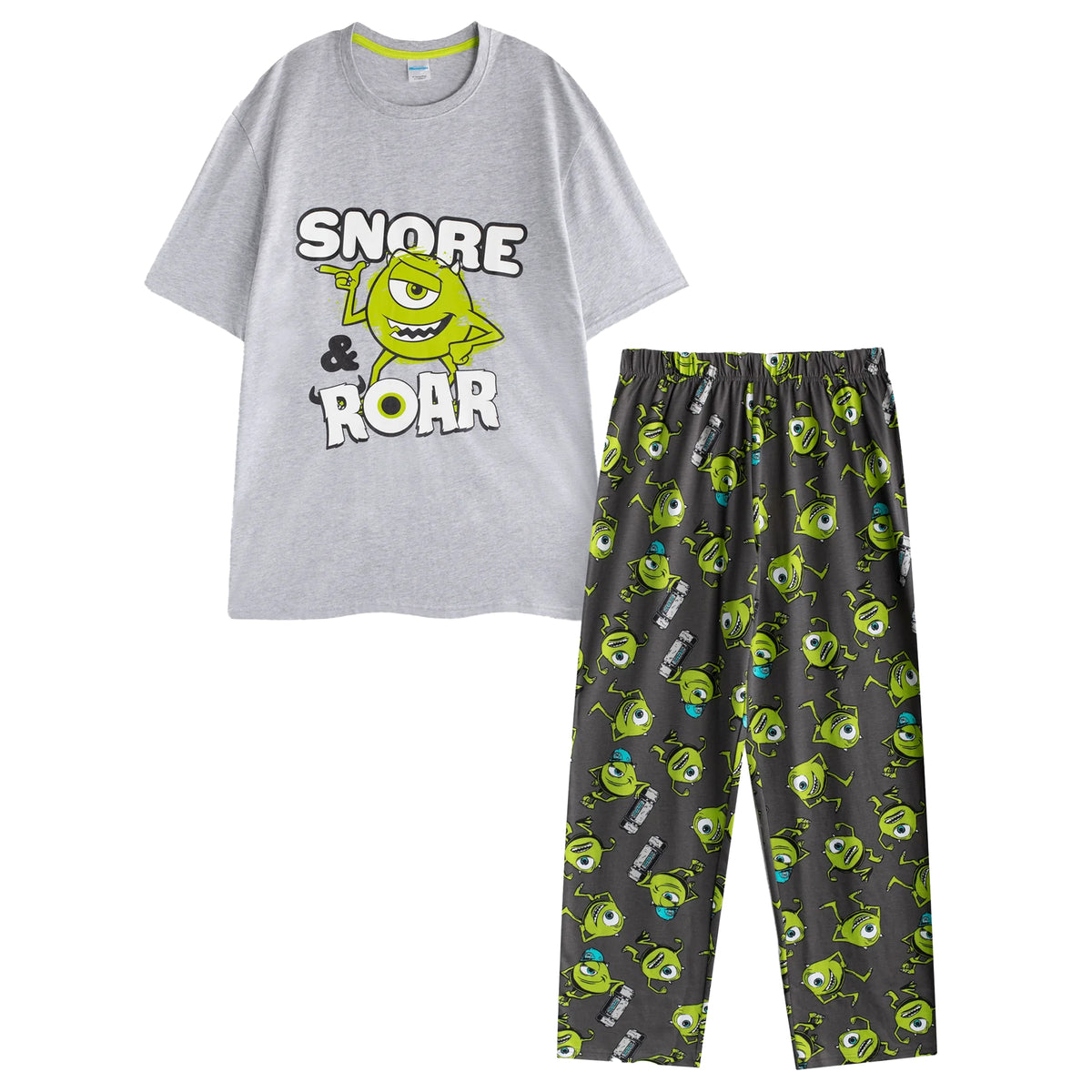Multicoloured - Front - Monsters Inc Mens Mike Wazowski Short-Sleeved Long Pyjama Set