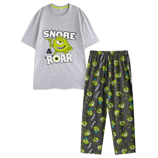 Multicoloured - Front - Monsters Inc Mens Mike Wazowski Short-Sleeved Long Pyjama Set