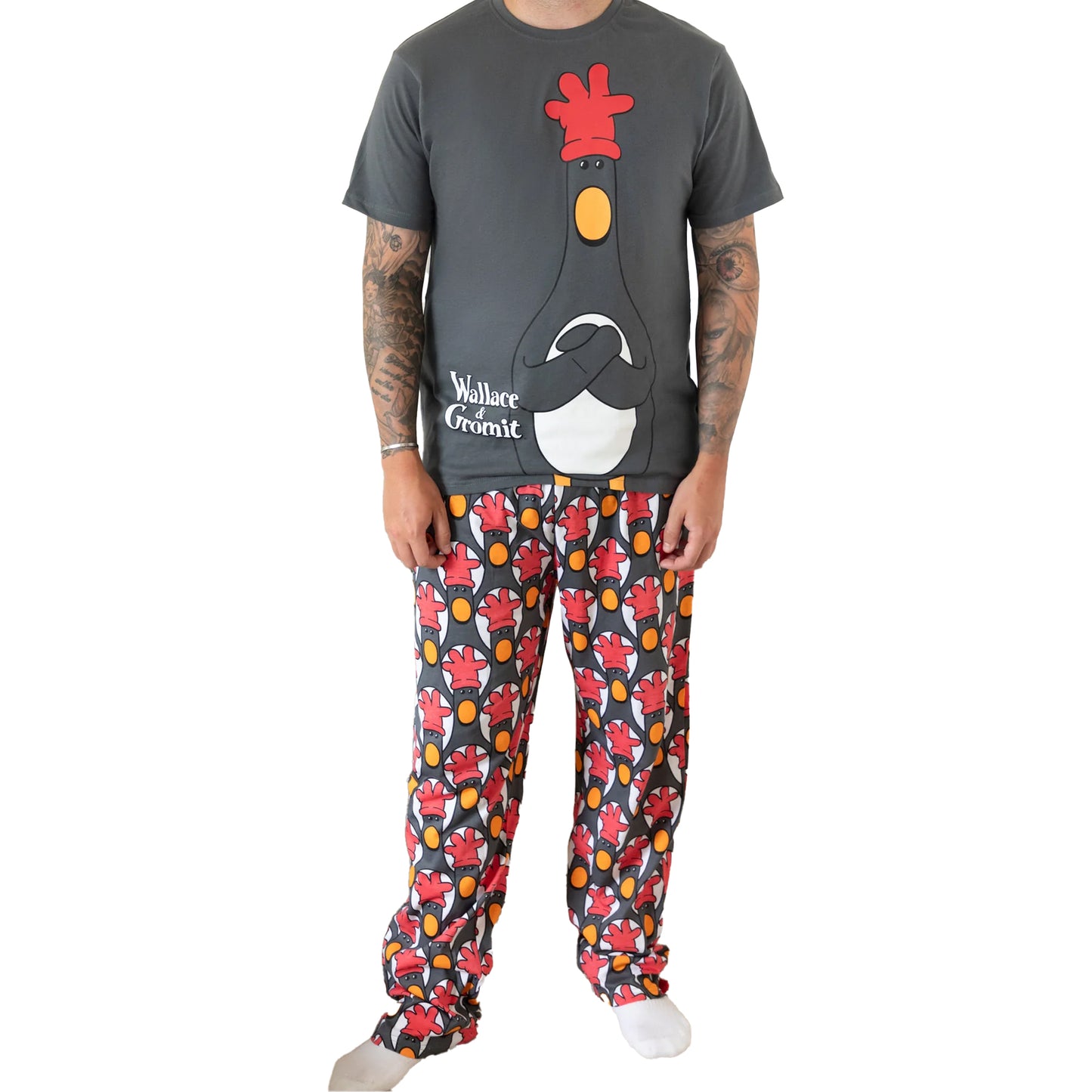 Multicoloured - Pack Shot - Wallace and Gromit Mens Feathers McGraw Short-Sleeved Long Pyjama Set