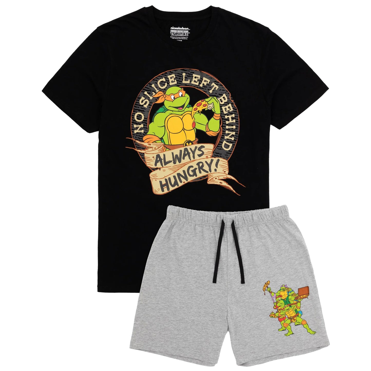 Grey-Black - Front - Teenage Mutant Ninja Turtles Mens Always Hungry Short-Sleeved Short Pyjama Set