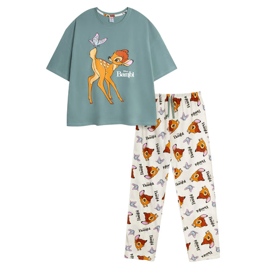 Multicoloured - Front - Bambi Womens-Ladies Logo Short-Sleeved Long Pyjama Set