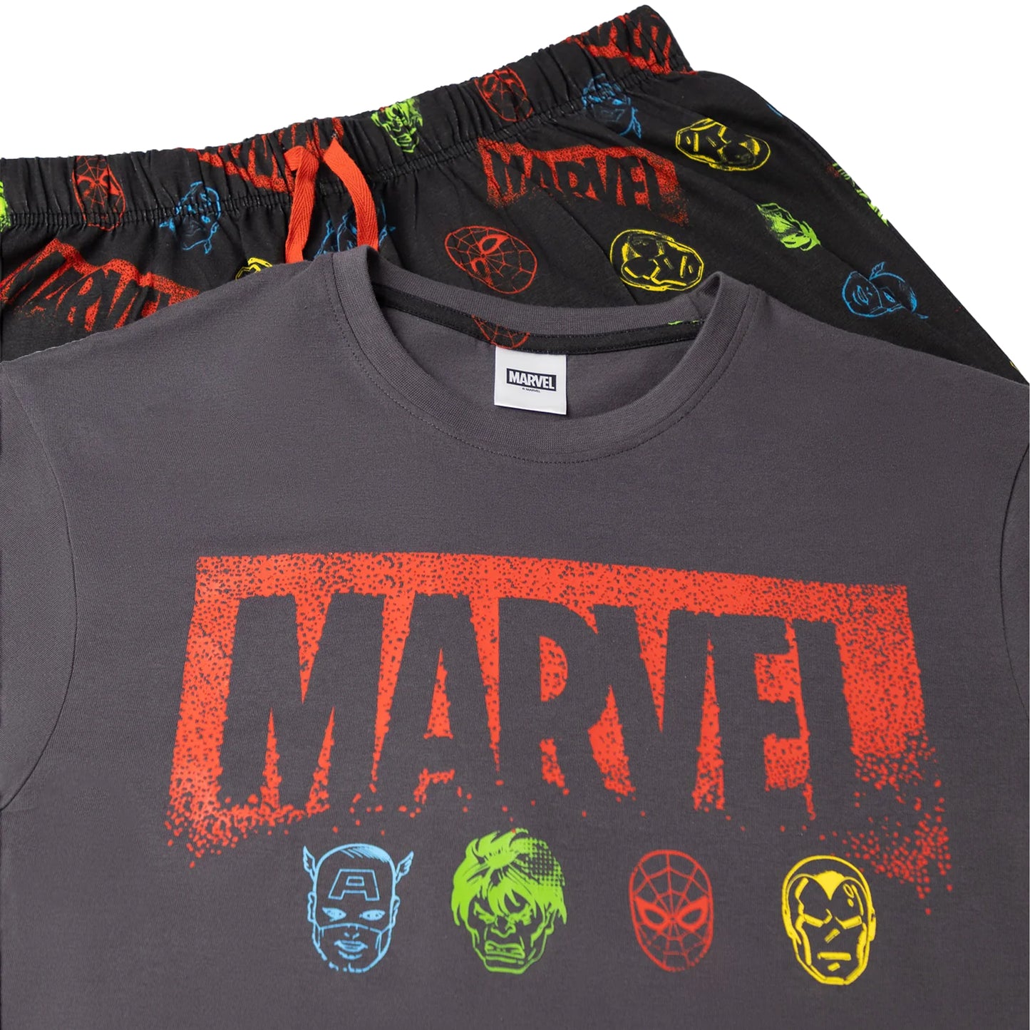 Multicoloured - Side - Marvel Avengers Mens Logo Short-Sleeved Long Pyjama Set