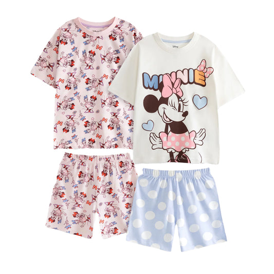 Multicoloured Print - Front - Disney Girls Minnie Mouse Short Pyjama Set (Pack of 2)