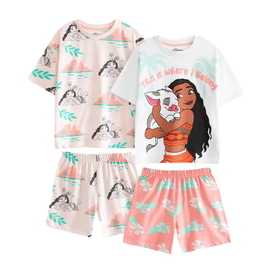Multicoloured Print - Front - Moana Girls Short Pyjama Set (Pack of 2)