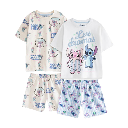 Multicoloured Print - Front - Lilo & Stitch Girls Less Dramas Short Pyjama Set (Pack of 2)