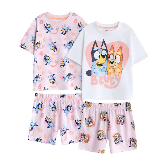 Multicoloured Print - Front - Bluey Girls Bluey & Bingo Short Pyjama Set (Pack of 2)