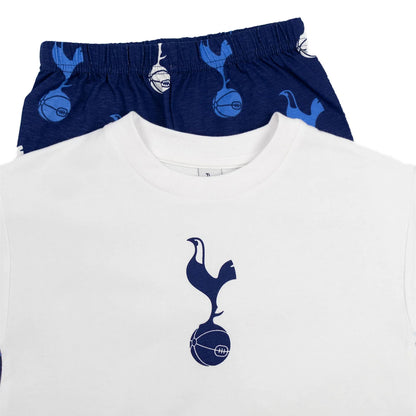 White-Navy Blue - Side - Tottenham Hotspur FC Boys Crest Short-Sleeved Long Pyjama Set