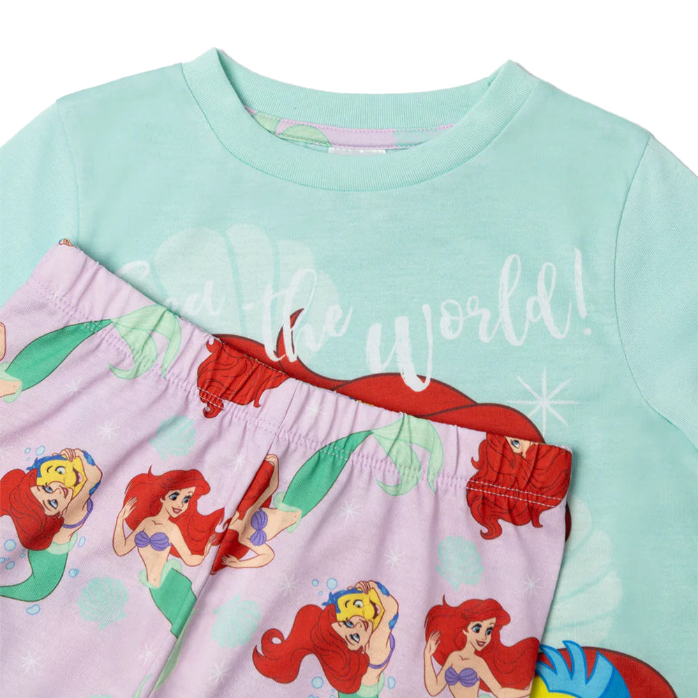 Blue-Purple - Side - The Little Mermaid Girls Ariel & Flounder Long Pyjama Set