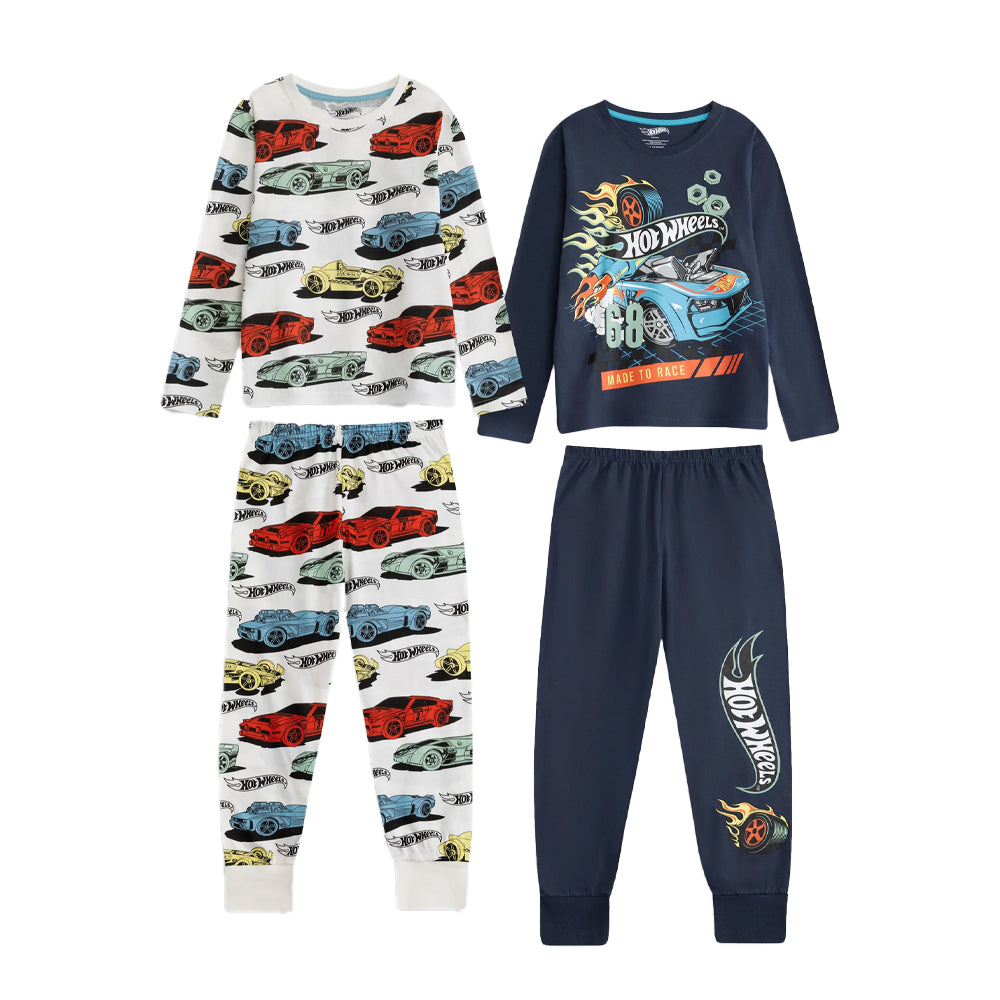 Multicoloured - Front - Hot Wheels Childrens-Kids Characters Long Pyjama Set (Pack of 2)