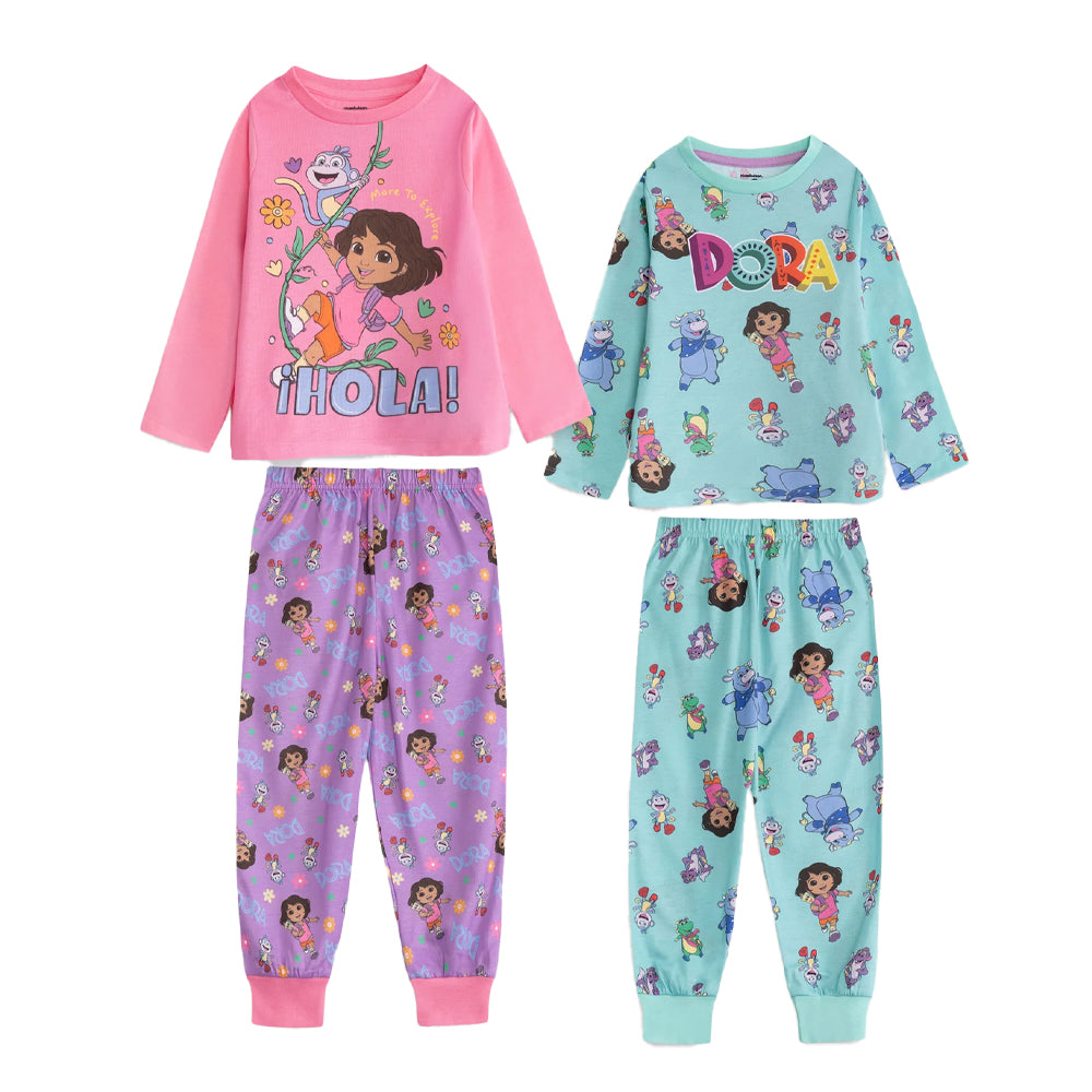 Multicoloured - Front - Dora The Explorer Childrens-Kids Character Long Pyjama Set (Pack of 2)