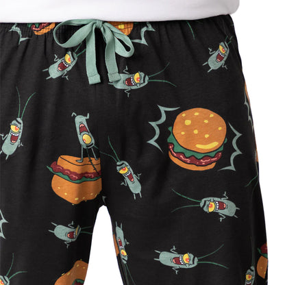 Black - Side - SpongeBob SquarePants Mens Plankton Lounge Pants
