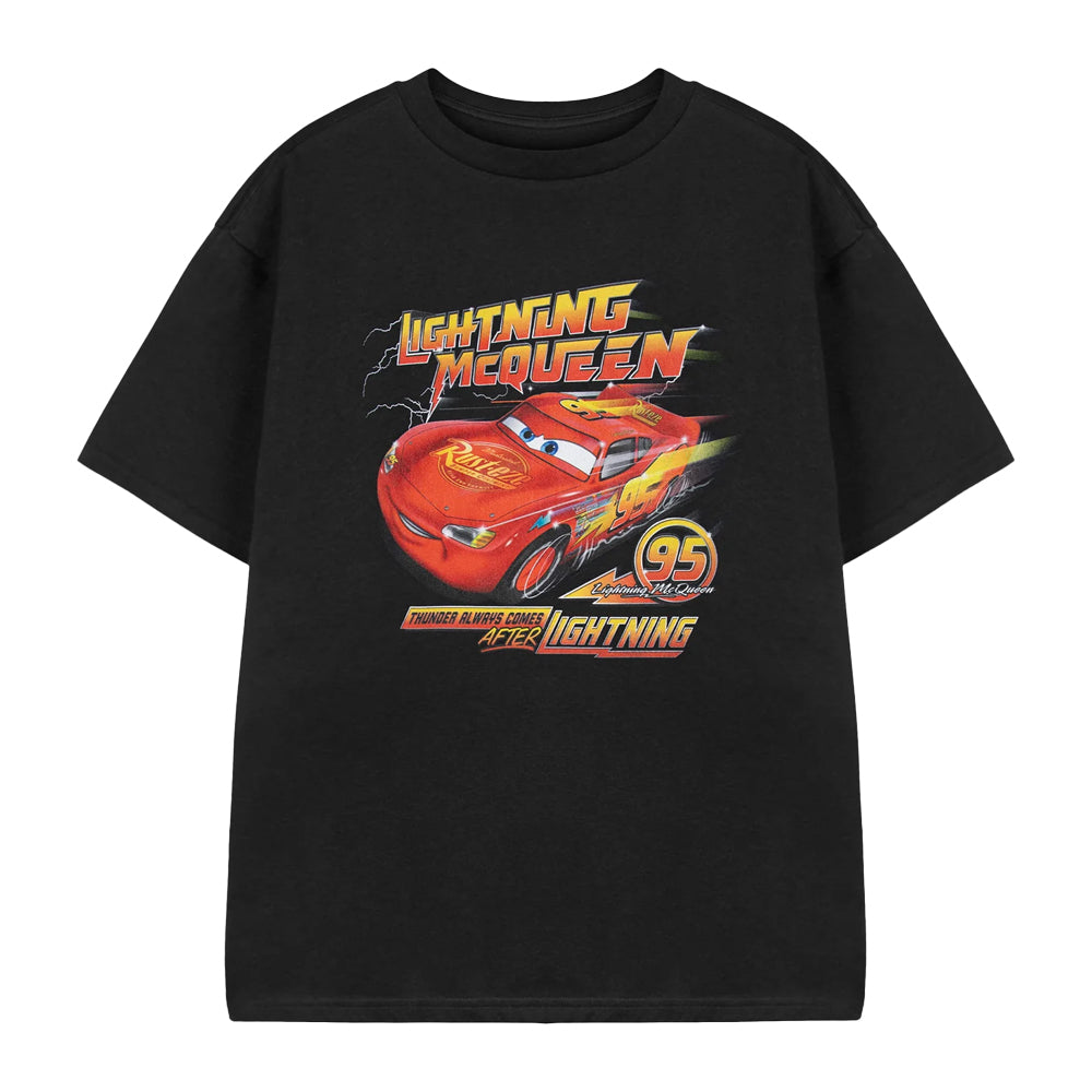 Black - Front - Cars Boys Thunder Always Comes After Lightning T-Shirt