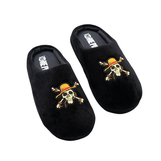 Black - Front - One Piece Boys Logo Slippers