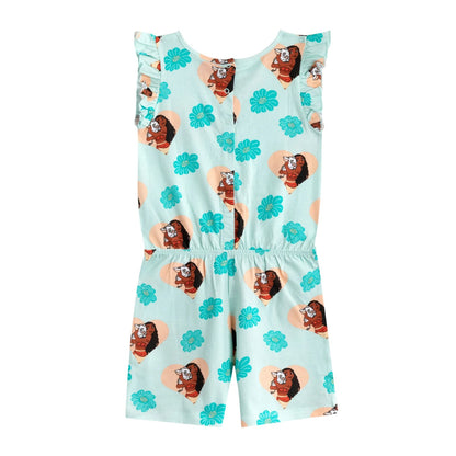 Green - Back - Moana Girls Flowers All-Over Print Sleeveless Playsuit