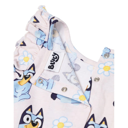 Pink - Close up - Bluey Girls Flowers All-Over Print Sleeveless Playsuit