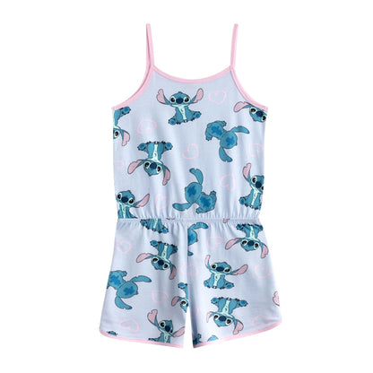 Blue - Back - Lilo & Stitch Girls Stitch All-Over Print Sleeveless Playsuit