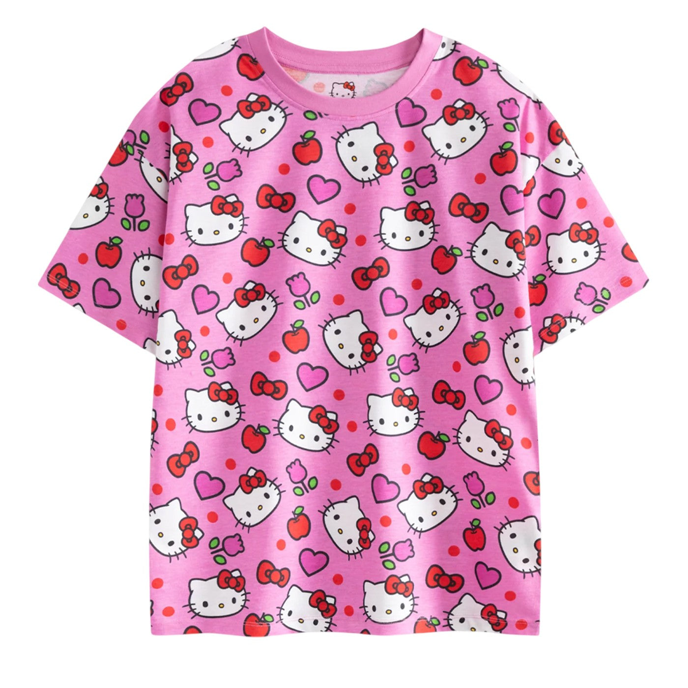 Pink-White - Back - Hello Kitty Girls Hearts & Bows Short Pyjama Set