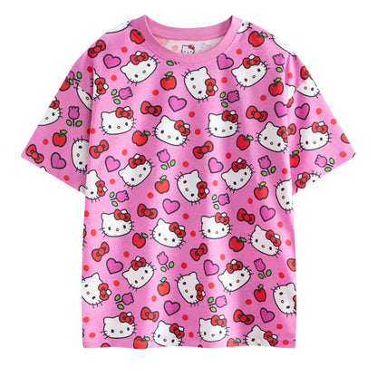 Pink-White - Back - Hello Kitty Girls Hearts & Bows Short Pyjama Set