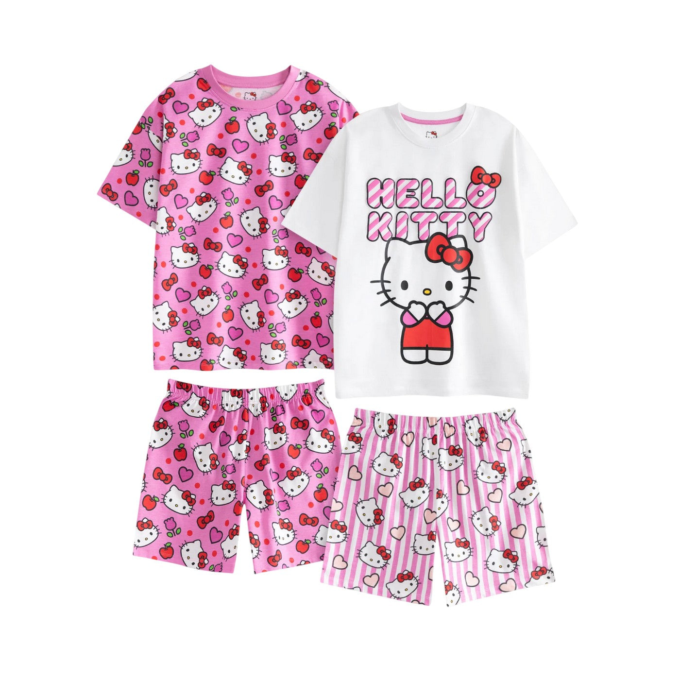Pink-White - Front - Hello Kitty Girls Hearts & Bows Short Pyjama Set