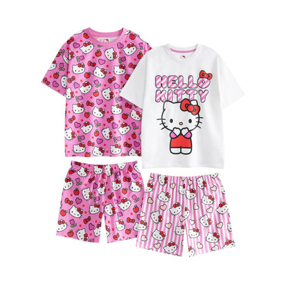 Pink-White - Front - Hello Kitty Girls Hearts & Bows Short Pyjama Set
