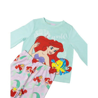 Blue - Lifestyle - The Little Mermaid Girls Ariel & Flounder Long Pyjama Set
