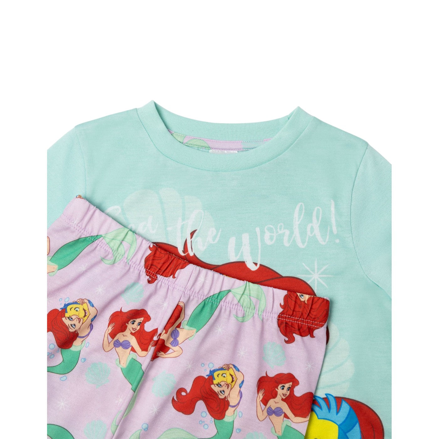 Blue - Pack Shot - The Little Mermaid Girls Ariel & Flounder Long Pyjama Set