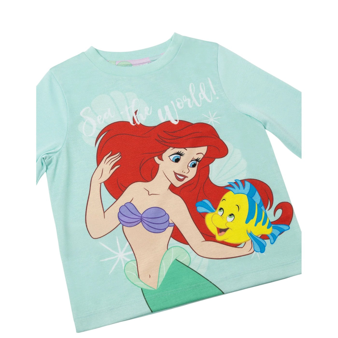 Blue - Close up - The Little Mermaid Girls Ariel & Flounder Long Pyjama Set