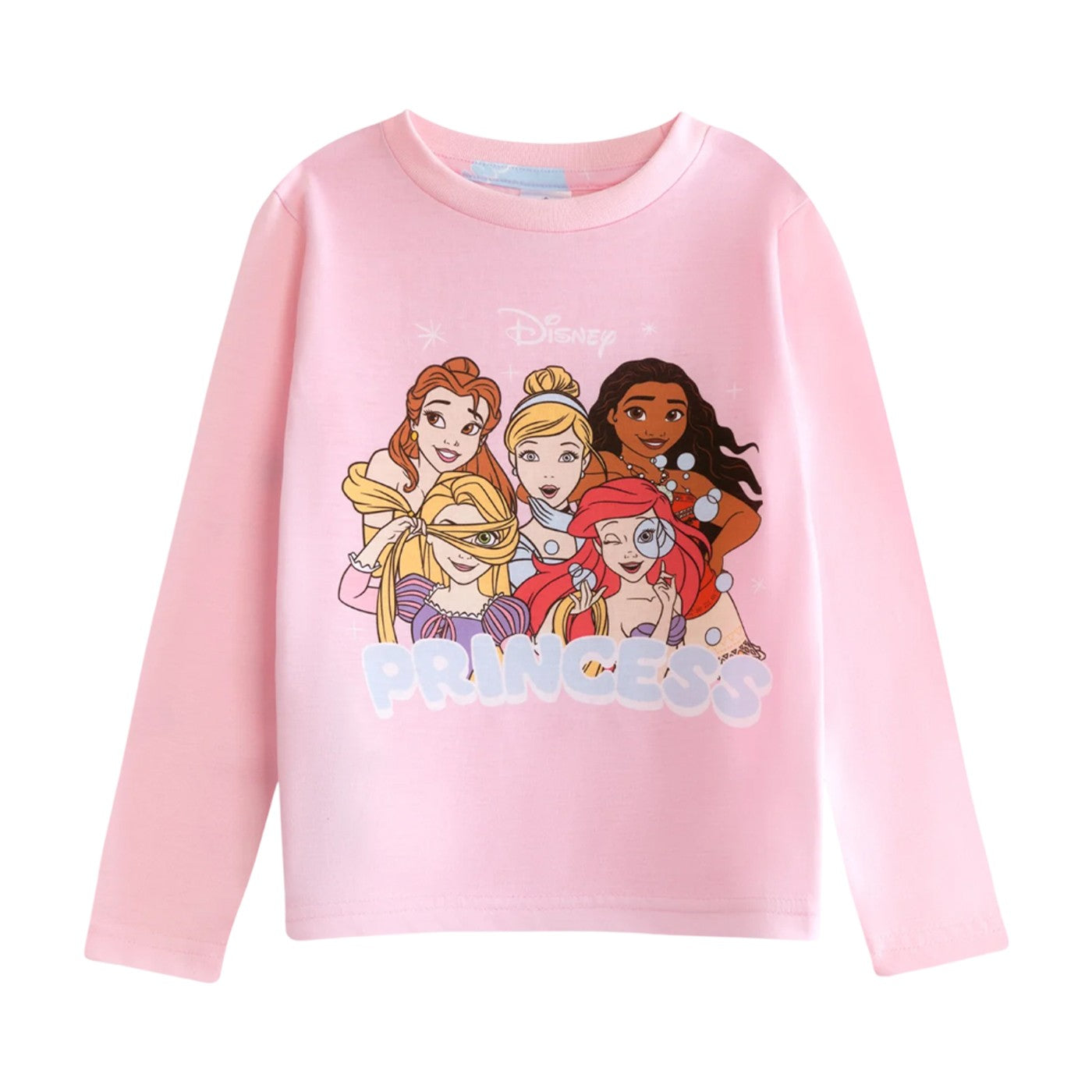 Pink-Blue - Back - Disney Princess Girls Characters Long Pyjama Set