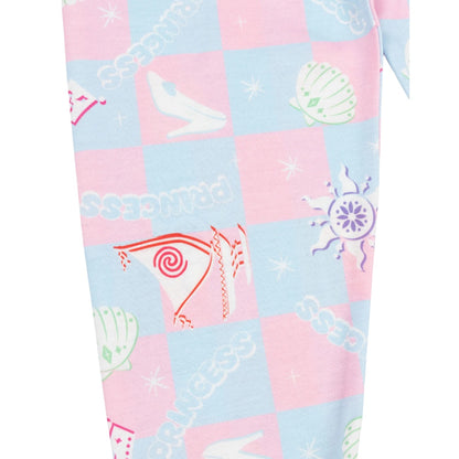 Pink-Blue - Close up - Disney Princess Girls Characters Long Pyjama Set