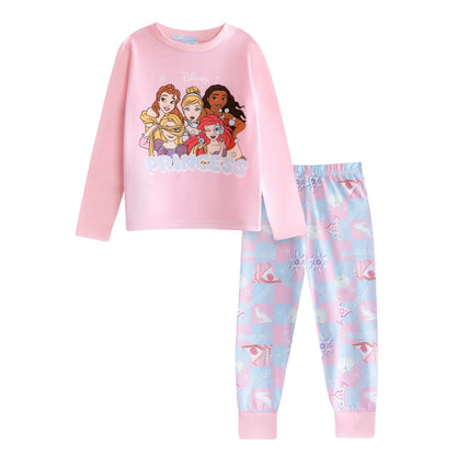 Pink-Blue - Front - Disney Princess Girls Characters Long Pyjama Set