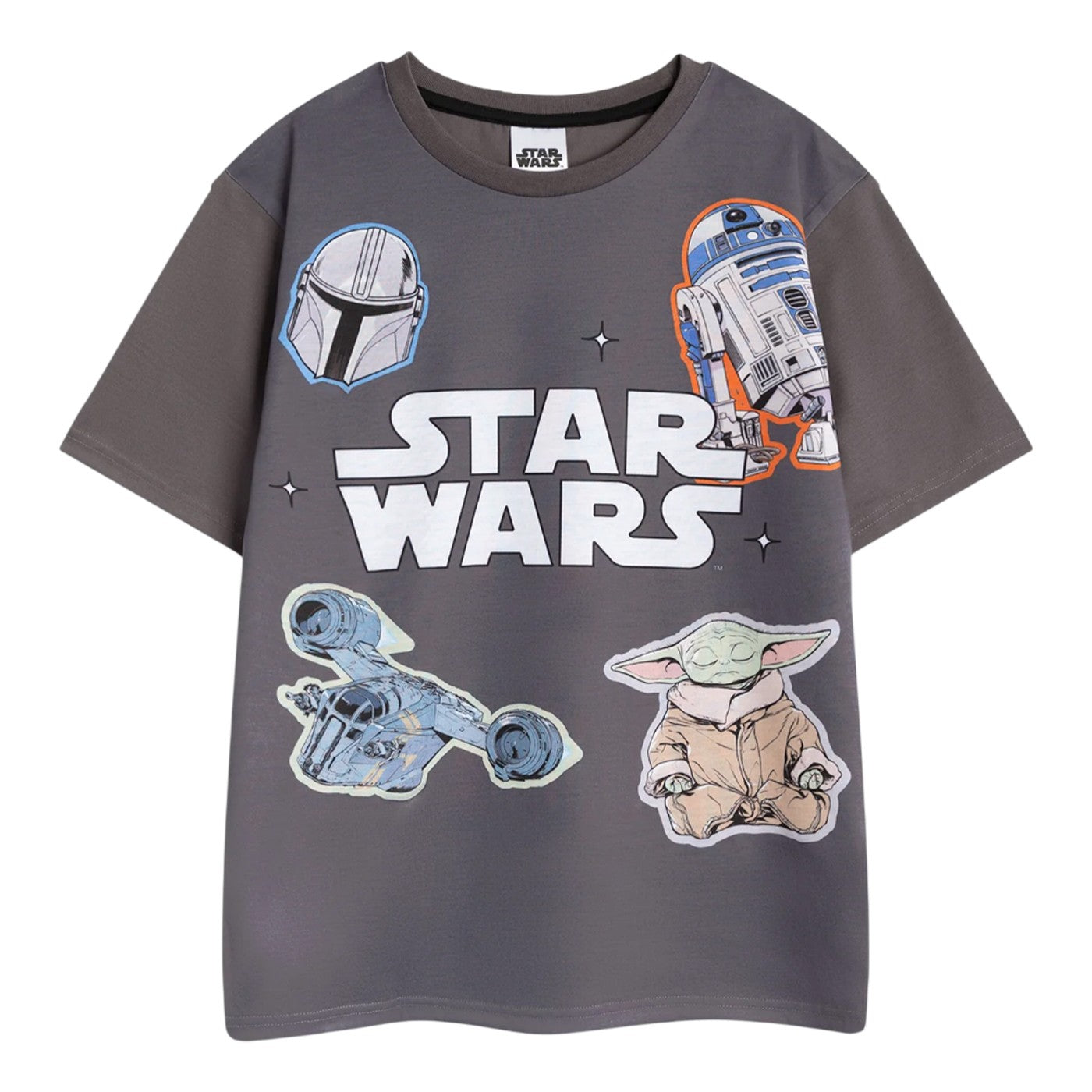 Grey-Black - Back - Star Wars Childrens-Kids Characters Short-Sleeved Long Pyjama Set
