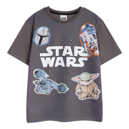 Grey-Black - Back - Star Wars Childrens-Kids Characters Short-Sleeved Long Pyjama Set