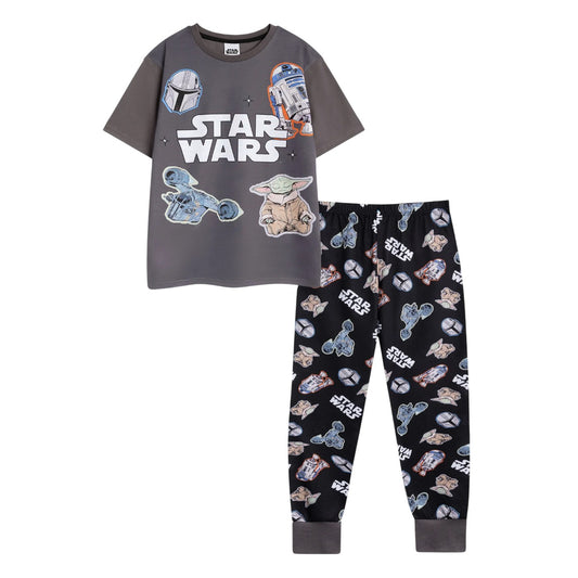 Grey-Black - Front - Star Wars Childrens-Kids Characters Short-Sleeved Long Pyjama Set