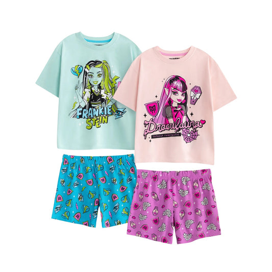 Multicoloured Print - Front - Monster High Girls Draculaura & Frankie Stein Short Pyjama Set (Pack of 2)
