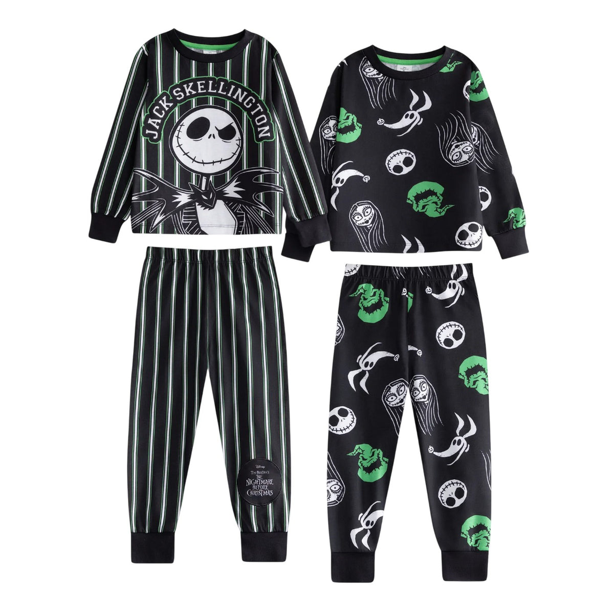 Black - Front - The Nightmare Before Christmas Childrens-Kids Jack and Sally Long Pyjama Set (Pack of 2)