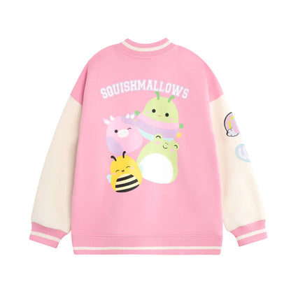 Pink Solid - Back - Squishmallows Girls Squish Squad Varsity Jacket