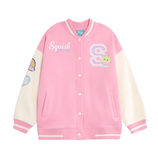 Pink Solid - Front - Squishmallows Girls Squish Squad Varsity Jacket