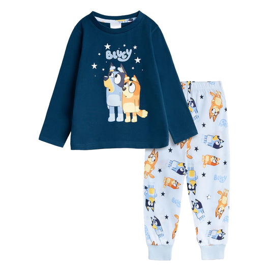 Navy-Blue - Front - Bluey Childrens-Kids Family Bluey & Bingo Long Pyjama Set
