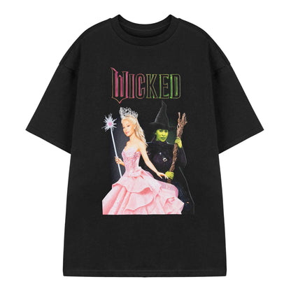 Black - Front - Wicked Womens-Ladies Elphaba and Glinda Short-Sleeved T-Shirt