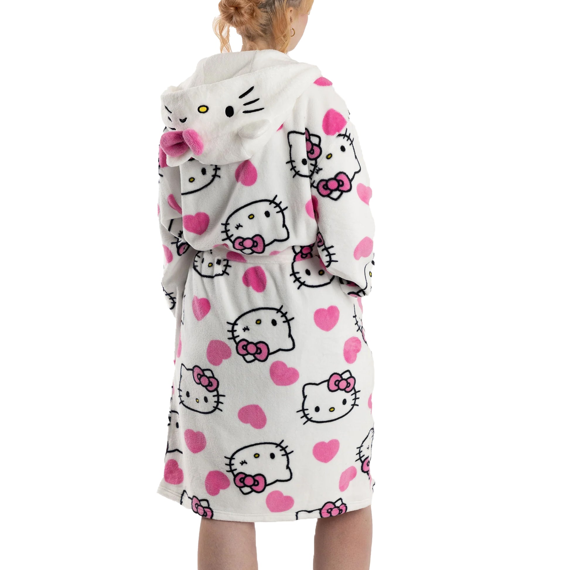 White-Pink-Black - Back - Hello Kitty Womens-Ladies Hearts Robe
