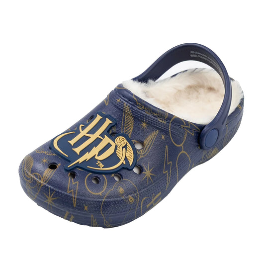 Navy - Front - Harry Potter Girls Logo Fur Lined Clogs