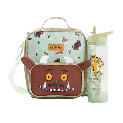 Brown-Green-Sand - Front - The Gruffalo Childrens-Kids Face Lunch Bag Set