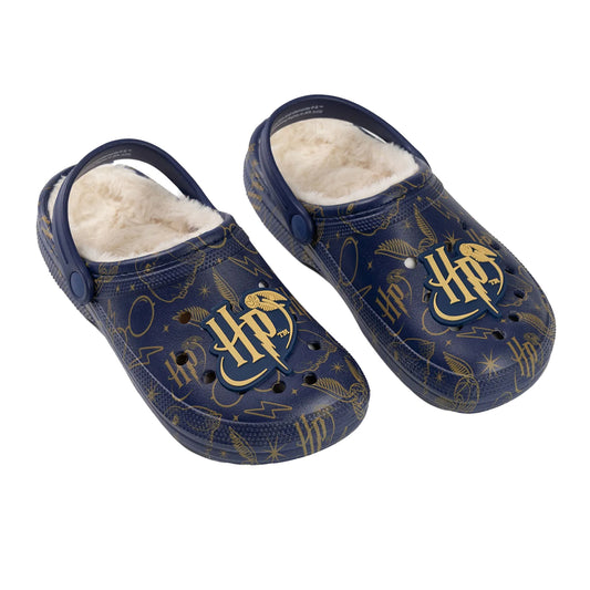 Navy - Front - Harry Potter Womens-Ladies Logo Fur Lined Clogs
