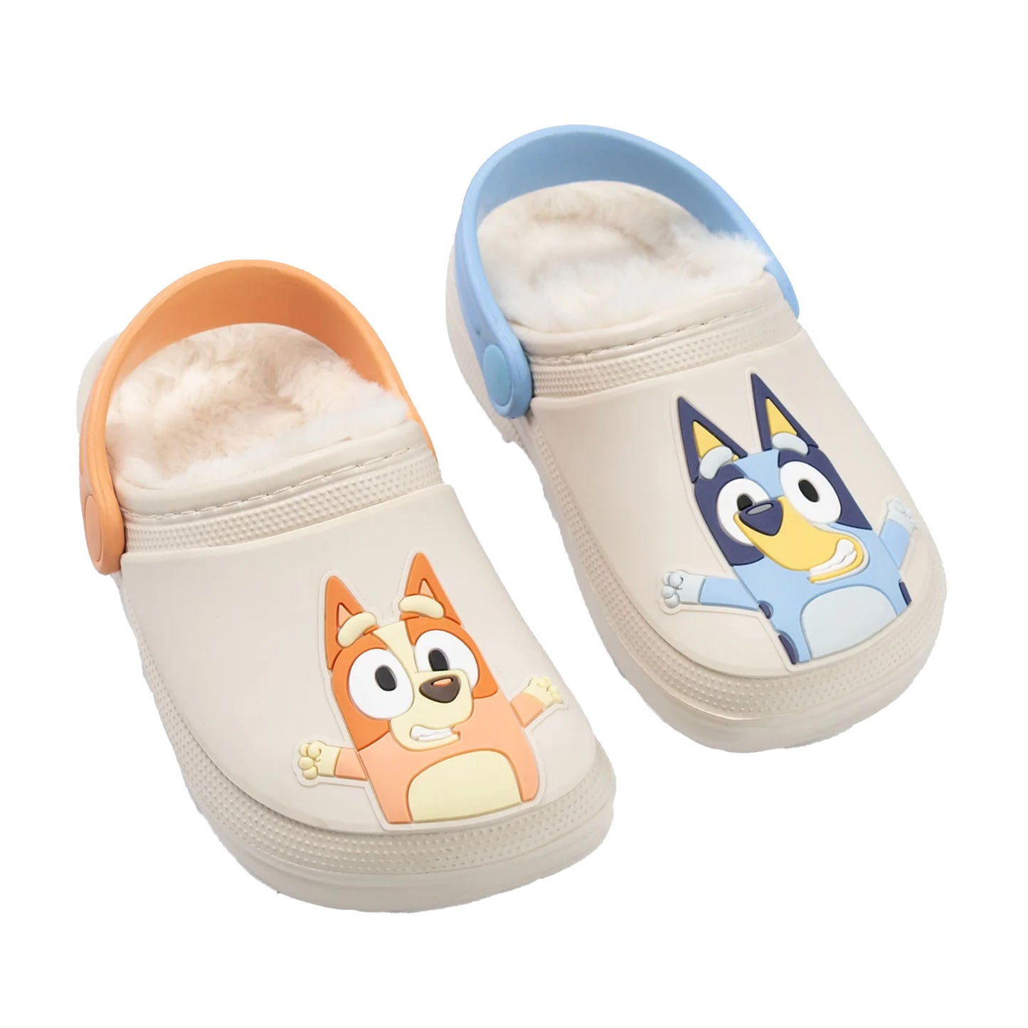 Multicoloured - Front - Bluey Childrens-Kids Character Faces Fur Lined Clogs