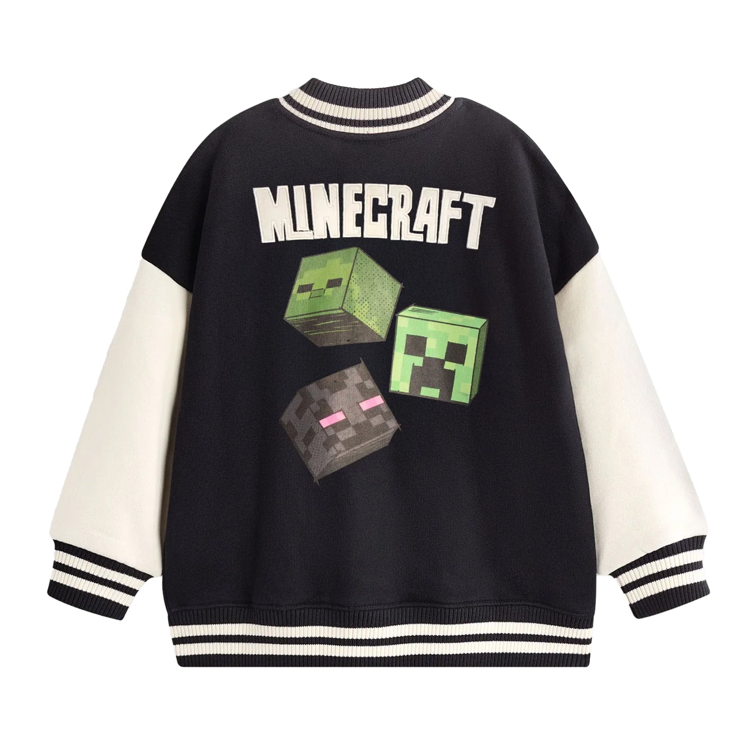 Black - Back - Minecraft Boys Creeper Varsity Jacket