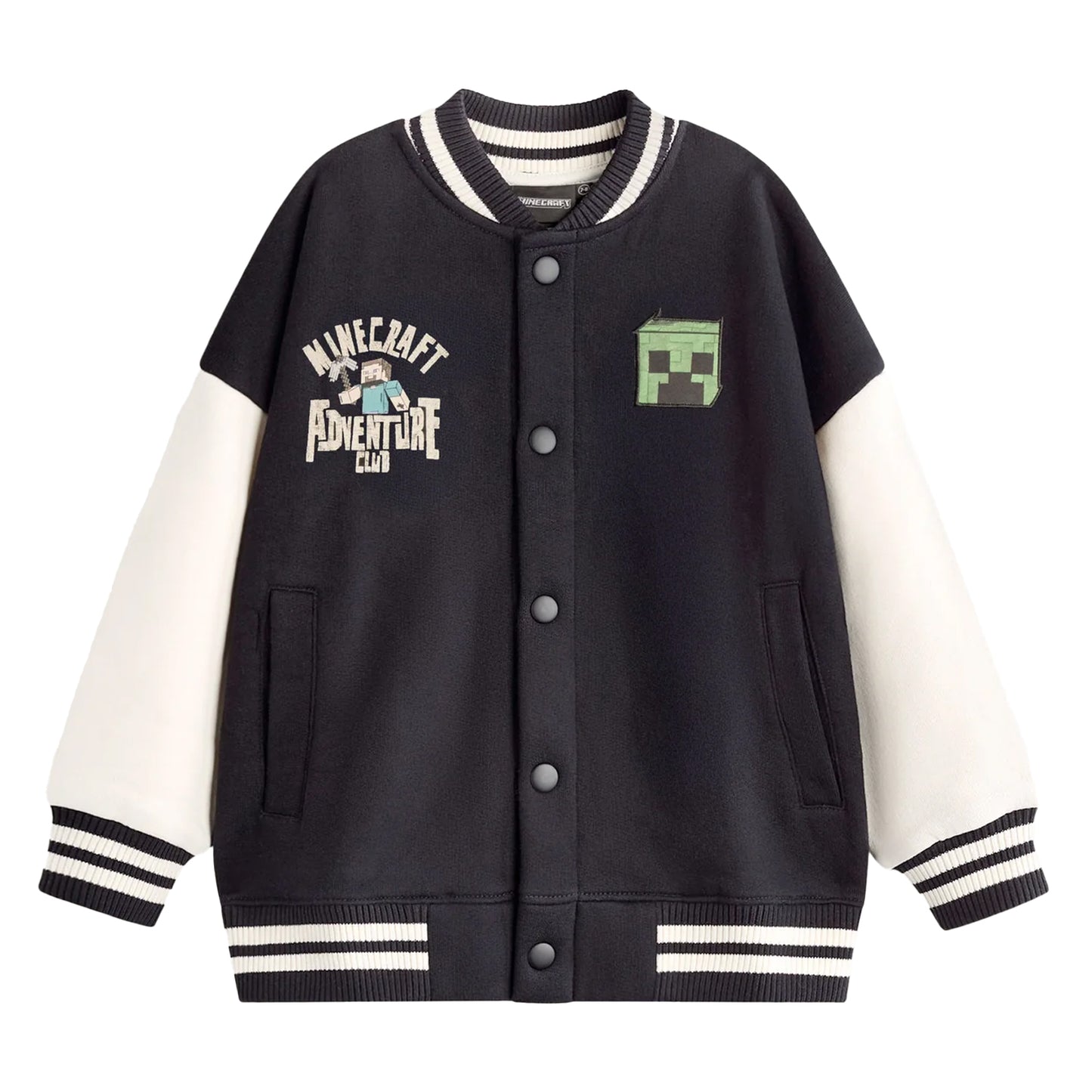 Black - Front - Minecraft Boys Creeper Varsity Jacket