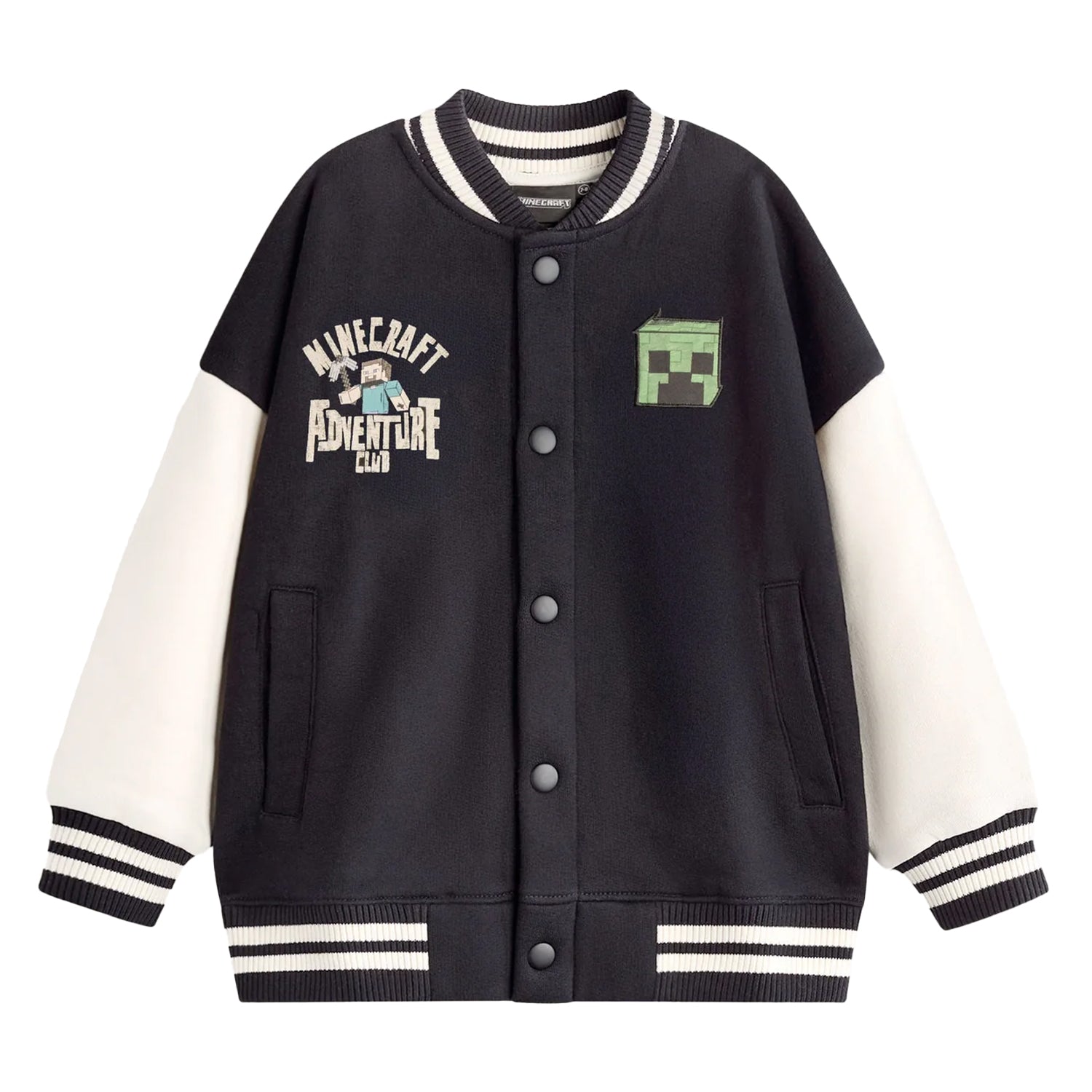 Black - Front - Minecraft Boys Creeper Varsity Jacket