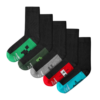Multicoloured - Front - Minecraft Boys School Logo Calf-Length Socks (Pack of 5)