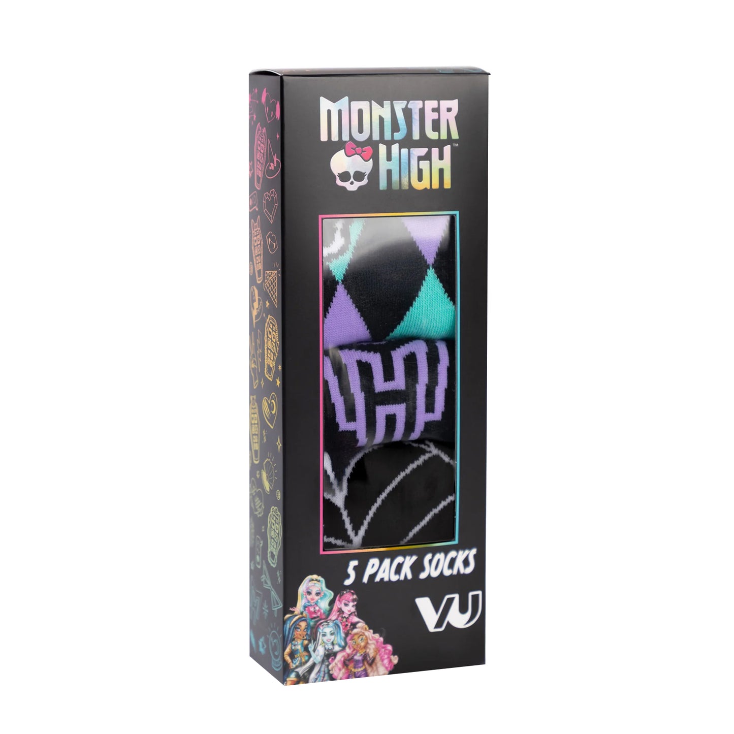 Multicoloured - Back - Monster High Girls Skulls Calf-Length Socks (Pack of 5)